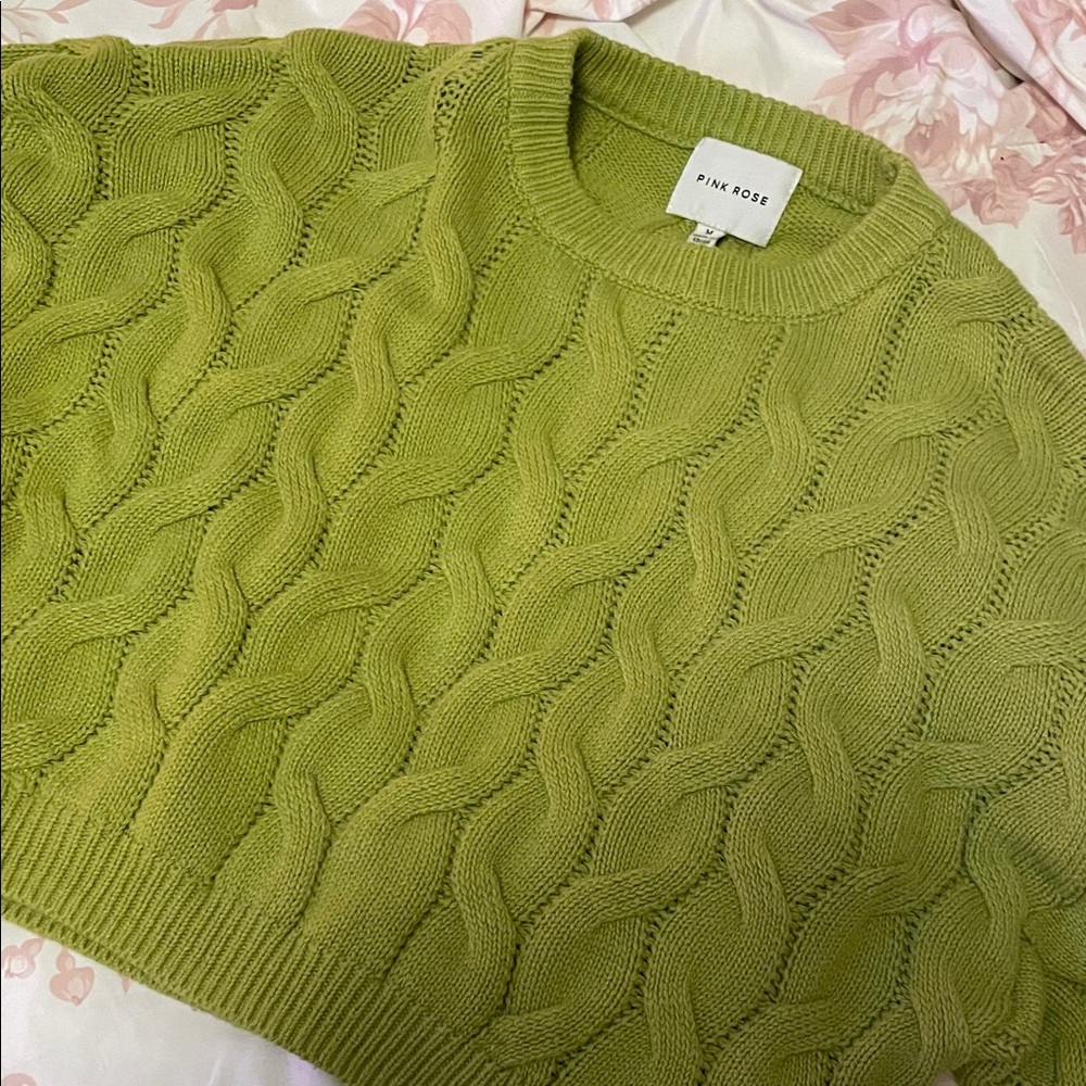 Pink Rose Olive Cable Knit Sweater